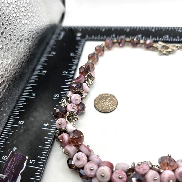 Necklace Vintage Beaded Light Purple Floral Cluster Silver Tone 18" SKU2422 - Picture 6 of 6